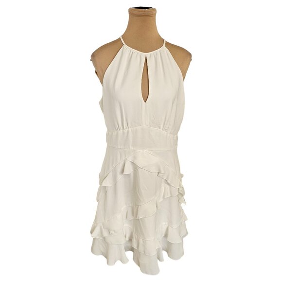 Parker White Mini Ruffle Back Tie Dress Sz 8 - Picture 1 of 11